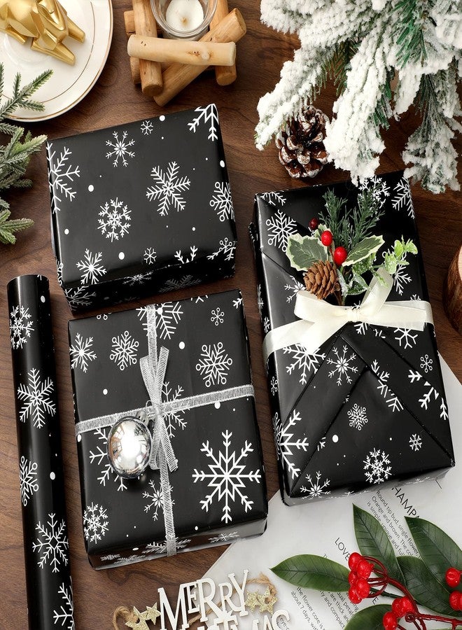 وولاين ورق تغليف هدايا عيد الميلاد من والين - لفة صغيرة - 17 بوصة × 32.8 قدم، ورق تغليف هدايا فني باللونين الأسود والأبيض بنقشة ندفة الثلج الشتوية، مناسب لأعياد الميلاد، وحفلات استقبال المولود، وحفلات الزفاف. - Image 5